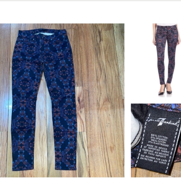7 for all mankind floral Print Mid-Rise Tribal-Print Skinny Jeans 27 - Picture 1 of 17